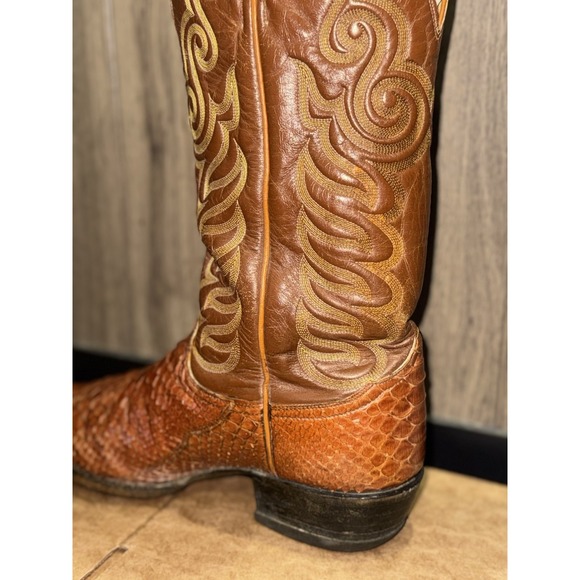 Vintage Tony Lama Python Snakeskin Brown Cowboy Boots Mens 10.5 D Exotic Western - Picture 7 of 16